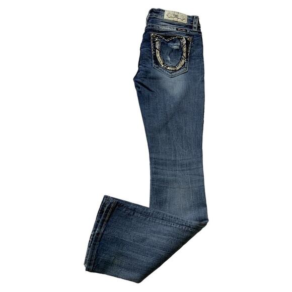 Miss Me Jeans Rhinestones Distressed Women's Size 28 Bootcut Medium Wash Denim - Picture 5 of 12